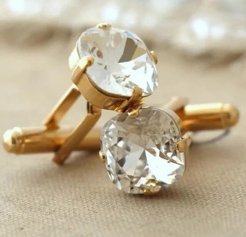 2Ct Round Cut Lab Created Diamond Men's Wedding Cufflinks 14k Yellow Gold Plated - Picture 3 of 3