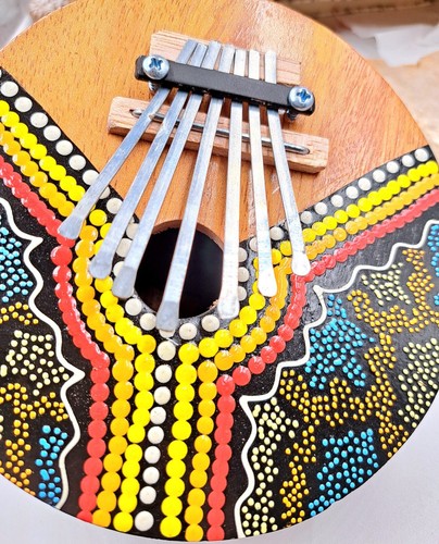 Kalimba en noix de coco,karimba en bois,piano à pouce,artisanal,rond,peint,jaune - Picture 5 of 7