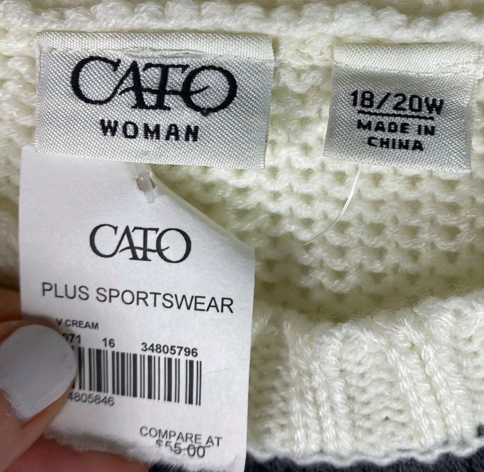 New CATO Sweater Pullover 18W 20W 2X Nordic Fair Isle Ivory Gray Beaded    jj - Image 4 of 4