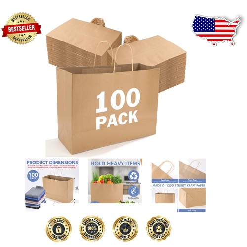 100er-Pack 16x6x12 Zoll umweltfreundliche Kraftpapier Geschenktüten mit Griffen