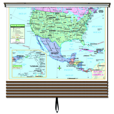 Primary Wall Map Set on Roller w/ Backboard; 6-Map Custom