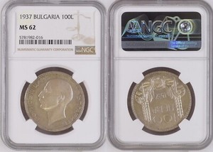 100L 1937 Kingdom of Bulgaria silver 100 Lev NGC MS 62