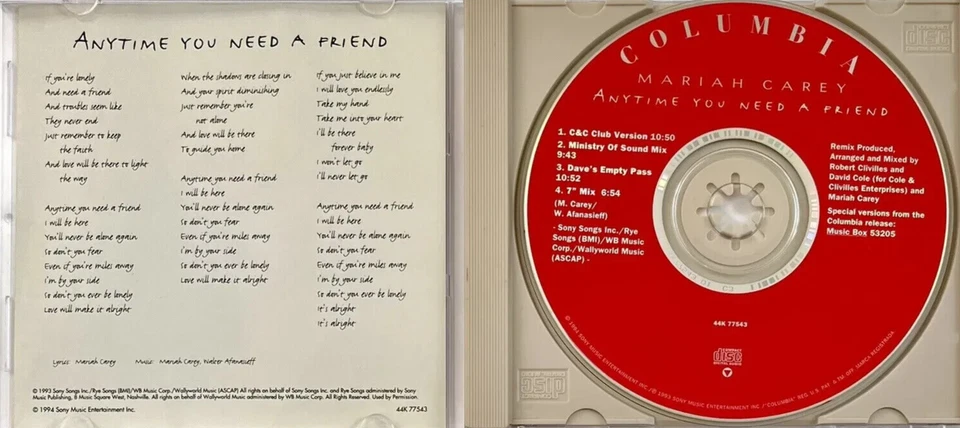 Mariah Carey - Anytime You Need A Friend  4 NEW MIXES CD #2 Maxi-Single 1994 - Image 3 of 3