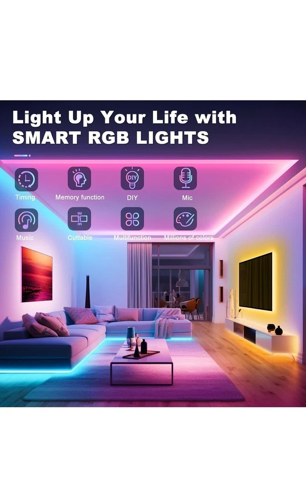 Striscia LED 15 Metri, Bluetooth RGB Smart 5M Con Telecomando, Controllo Con App - Immagine 2 di 4