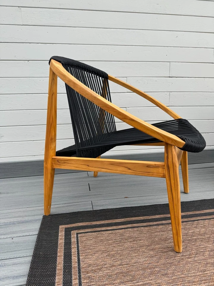 "Frida" Indoor/Outdoor High-End Hand-Made Walnut & Rope Porch Deck Patio Chair - Image 4 of 4