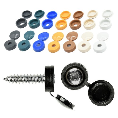 PLASTIC FOLD OVER HINGED SCREW COVER CAPS PACKS SML 4g9g & LGE 10g12g