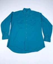 Wrangler Brushpopper Shirt Mens 16.5/34 Teal Vintage Cowboy Cut X Long Tails