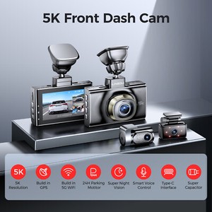 5K 3-Channel Dash Cam Front+Rear+Cabin UHD Dash Camera WiFi&GPS APP Night Vision