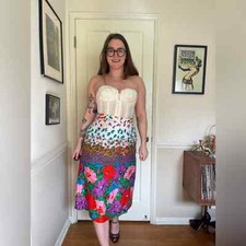 70s Vintage Floral Midi A Line Skirt