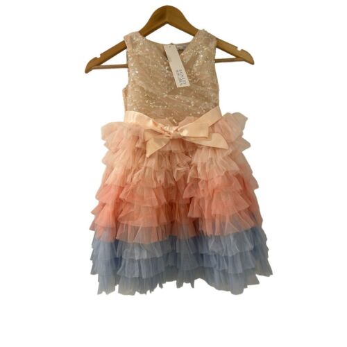 Badgley Mischka Girl's Ivory Sequin Tulle Party Dress Size 4 Emma Dress