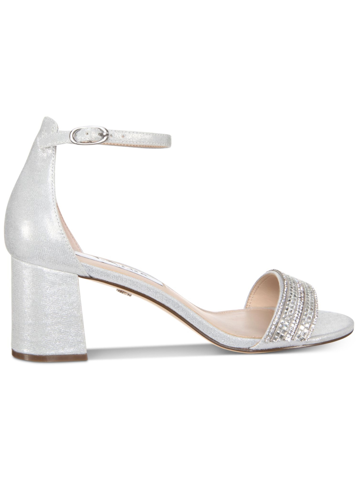 NINA Womens Silver Open Toe Block Heel Buckle Leather Sandals Shoes 7.5 M