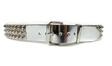 Silver Patent Three Row Pyramid Stud Belt Genuine Punk Goth  Metal Funk Plus
