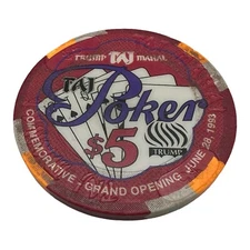 Trump Taj Mahal Casino Chip Poker Simulcasting 1993 Grand Opening Atlantic City 