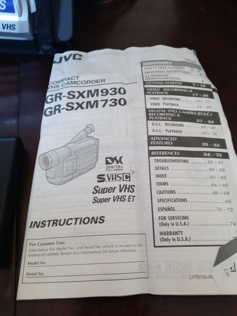 JVC GR-SXM730 Camcorder - Silver with bag and booklet remote and