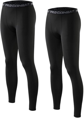 Men's Pro Combat Compression Pants Base Layer Bottoms Tights Leggings - 2 Pack - Picture 9 of 15