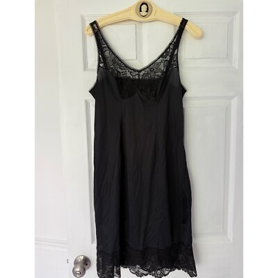 Bali nightgown Black Full Slip Lace Trim Adjustable Straps sleepwear S Size 38
