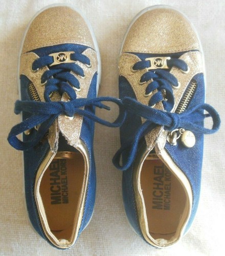 Girls MICHAEL KORS Malaga Blue & Sparkly Gold Side-zip Sneakers Size 2 - Picture 2 of 6