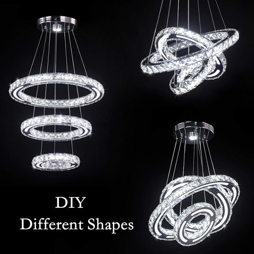 Modern Round 3 Ring Crystal 52W LED Pendant Lamp Chandelier Ceiling light Decor - Picture 9 of 12
