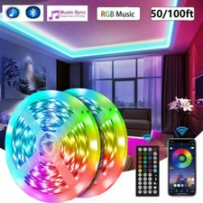 LED Strip Lights 100ft 50ft Music Sync Bluetooth 5050 RGB Room Light with Remote