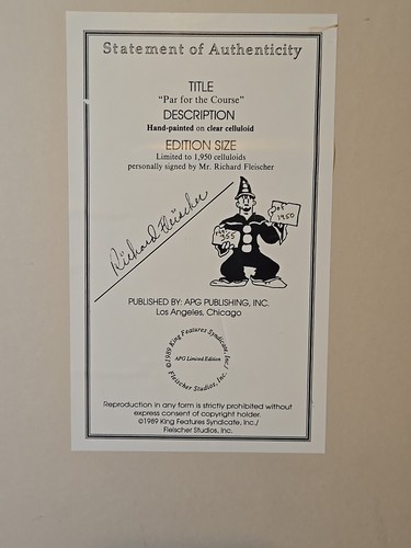 Betty Boop Golf "Par For The Course" Animation Art Cel Signed Fleischer Limited - Picture 6 of 10