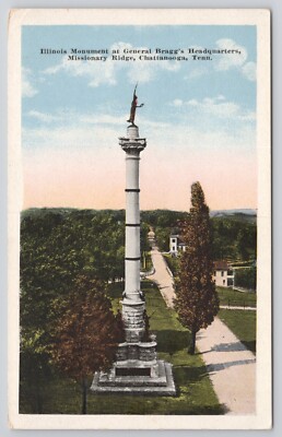 Postcard c1920 Chattanooga Tennessee Illinois Monument General Bragg's Headquart