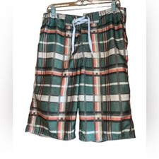 Jimmy'Z Brand Vintage Board Shorts Mens Size 32 Green Tan Plaid Skater Beach
