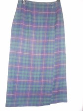 Talbots Sz 6 Purple Green Plaid faux wrap 100 cotton Skirt