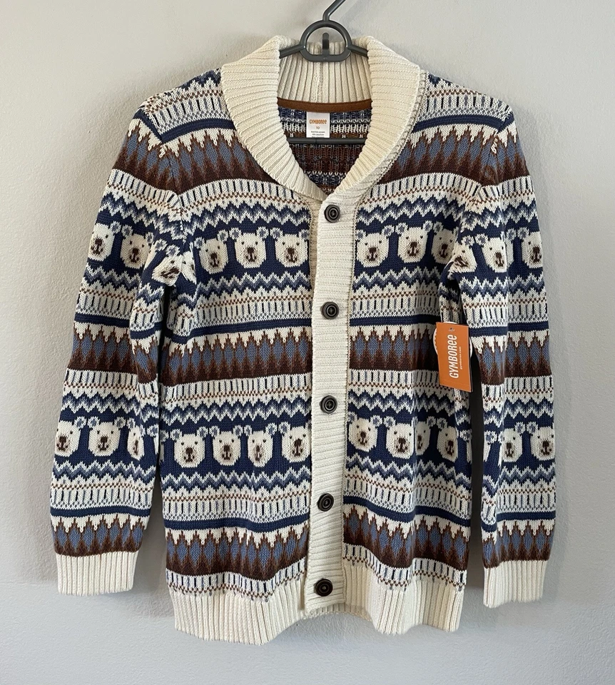 NWT Gymboree Kid Boys Polar Bear Fairisle Knit Cardigan Bear Hugs Blue Size 10 - Image 3 of 4