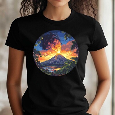 T-Shirt Frauen Ausbrechender Vulkan Motiv Baumwolle Größe XS bis 3XL