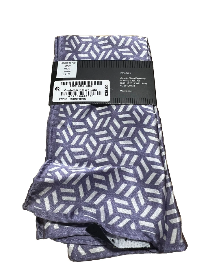 Cuadrado de bolsillo Alfani para hombre púrpura y blanco - 100 % seda Foto 2 de 3