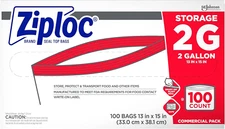 Ziploc Storage Bags, 2 Gallon, 100 Bags/Carton