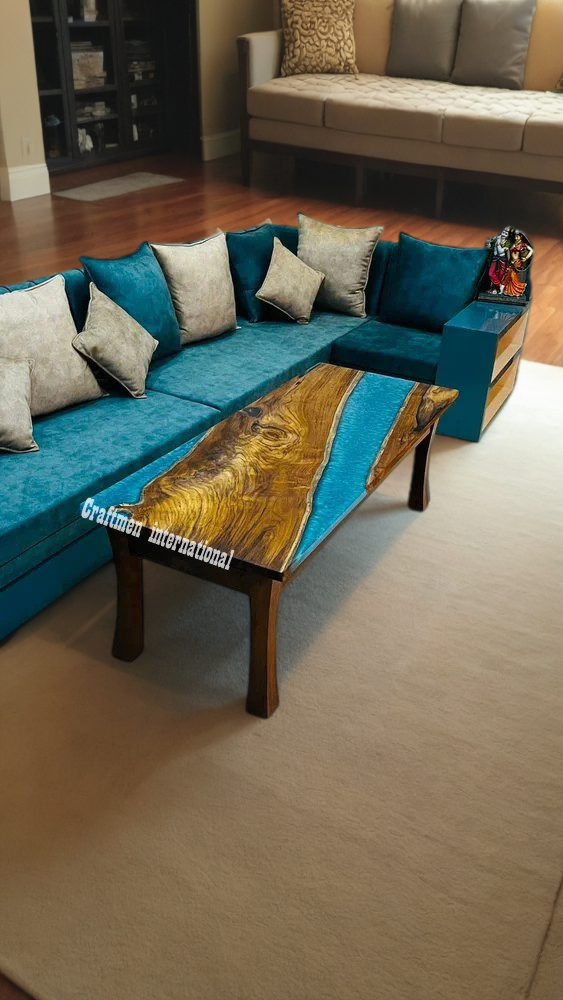 Blue epoxy table top, sofa center table top, home decor furniture, dining table