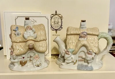 Lenox Disney The Seven Dwarfs Porcelain Cottage Sugar and Creamer Set NEW IN BOX - Image 1 of 4