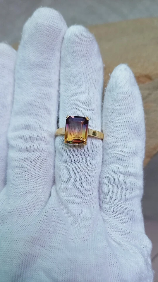 Двойное кварцевое кольцо с аметрином, кольцо из стерлингового серебра 925 пробы, кольцо ручной работы с аметрином - Изображение 3 из 4