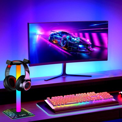 RGB LED Table Lamp With Headset Stand Gaming Atmosphere Light USB Port Decor