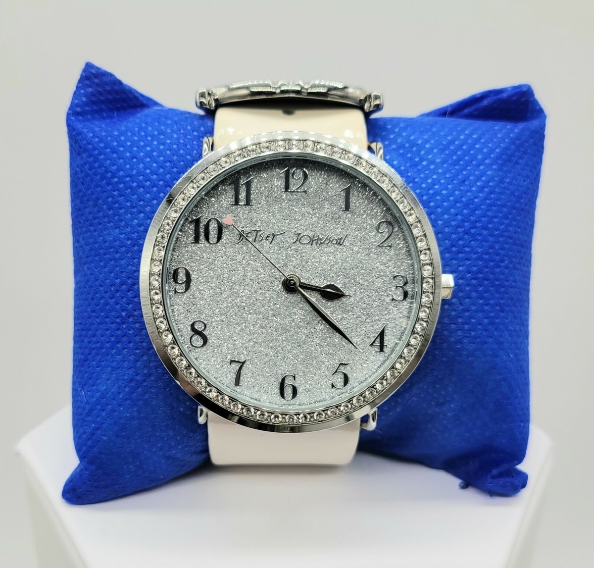 BETSEY JOHNSON SILVER GLITTER WHITE LEATHER BAND RHINESTONE  display picture 1