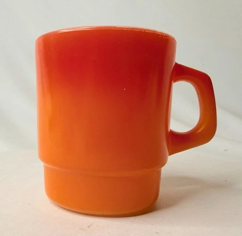 Vintage Fire King Dark Red Orange Stackable Glass Coffee Mug Anchor Hocking G7