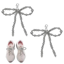 2 Pcs Pearl Bow Shoe Charm Pearl Bowknot Shoe Decoration, Silver Tone