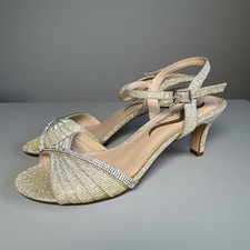 N by Nina Gold Shimmer 2 Heels Open Toe Womens 8 Holiday Cocktail Nicasia