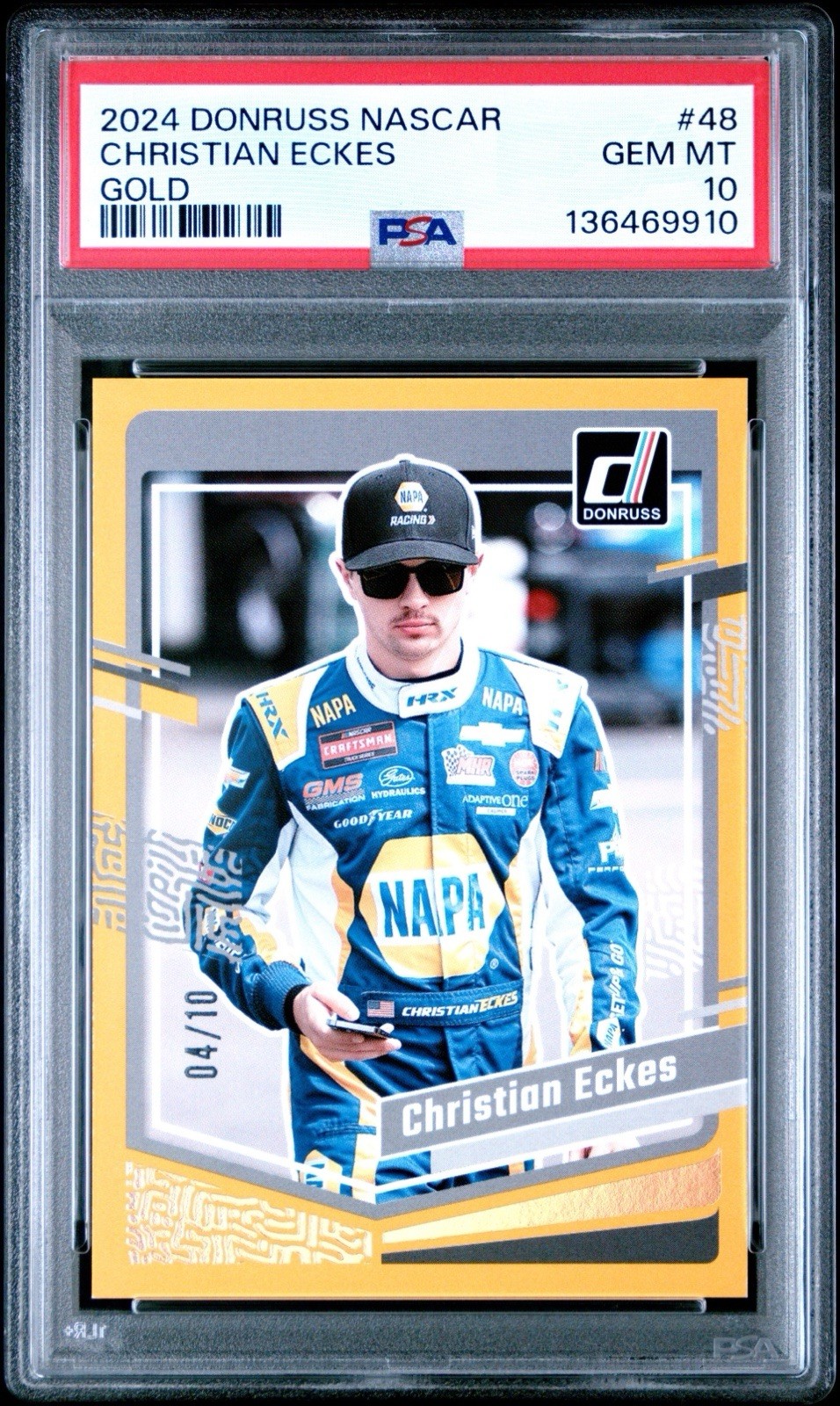 2024 Donruss #48 Christian Eckes Optic Gold Prizm 4/10 PSA 10