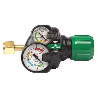 Victor 0781-3600 Gas Regulator, Oxygen, Single Stage, 0.965''-14 Inlet, 9/16''-18