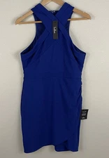 Lulus XL Blue Headed To Cocktail Hour Halter Tulip Mini Dress