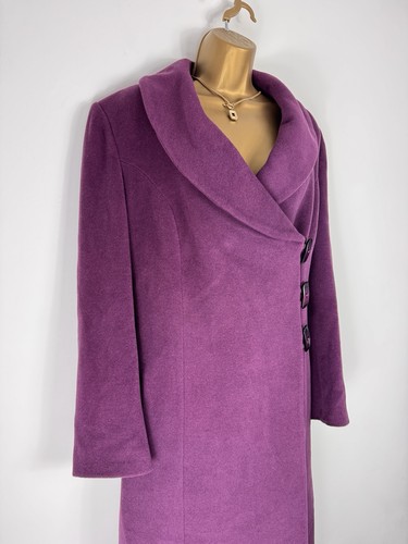 Alex & Co Purple Wool Angora Blend Wrap Over Coat UK 16 EU 42 Longline Elegant - Picture 2 of 17