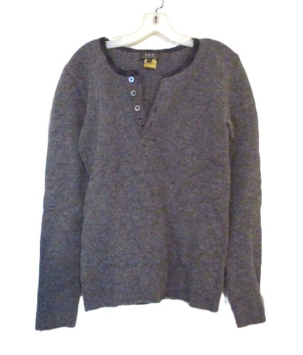 A.P.C., A.P.C. of Paris Gray Henley Sweater Men's Size Medium 100% Wool Made in Italy