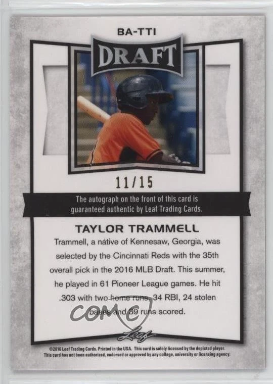 2016 Leaf Metal Draft Pink Prismatic /15 Taylor Trammell #BA-TT1 Auto - Image 2 of 2