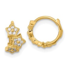 14k Yellow Gold Madi K CZ 3-Star Hinged Hoop Earrings Kids Celestial