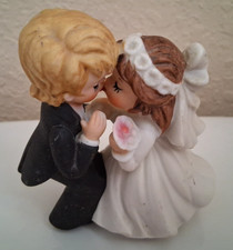 VINTAGE 3 3/4" TALL LEFTON BRUNETTE BRIDE BLOND GROOM WEDDING COUPLE