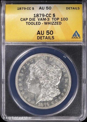 1879-CC $1 Morgan Silver Dollar ANACS AU 50 Details | Cap Die VAM-3 Top 100