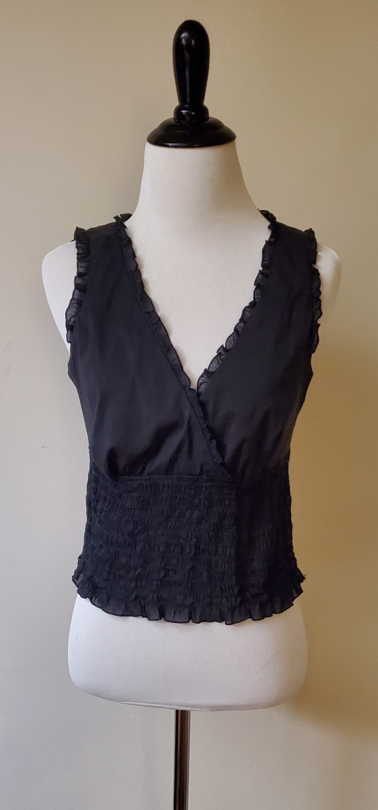 Trina Turk Sleeveless Wrap Style Gathered Black Blouse Top Size M