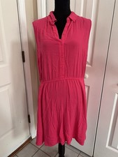 Amazon Essentials L Hot Pink Collared Shirt Dress Pockets  Sleeveless